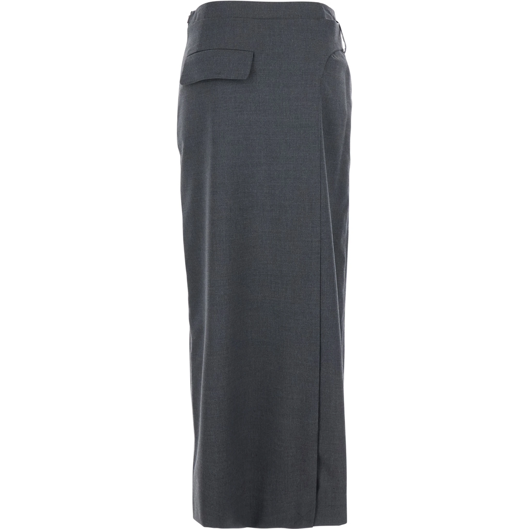 Grey Skirt with Waist Belt in Fabric Woman