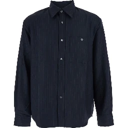 Blue Pinstriped Shirt with Pointed Collar in Wool Blend Man