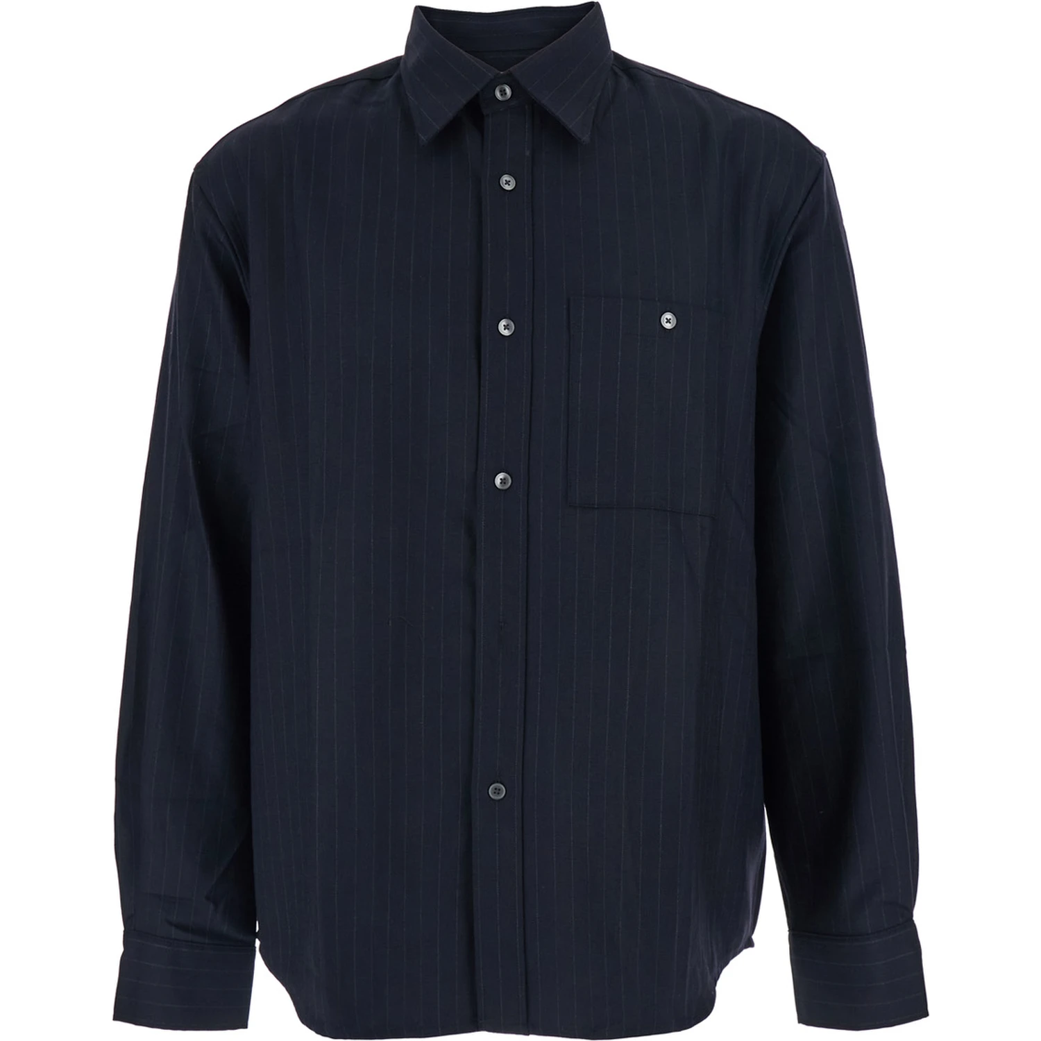Blue Pinstriped Shirt with Pointed Collar in Wool Blend Man