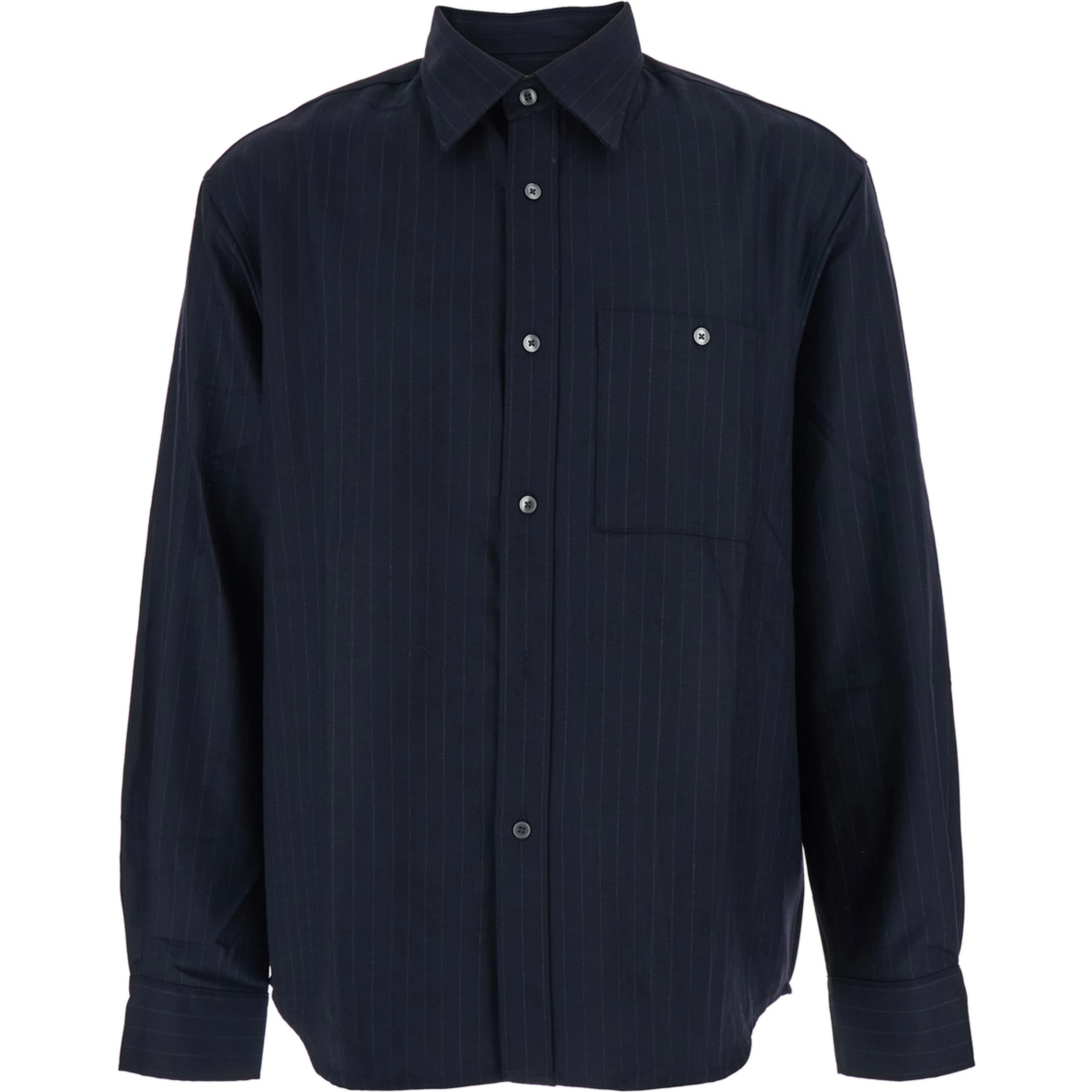 Blue Pinstriped Shirt with Pointed Collar in Wool Blend Man