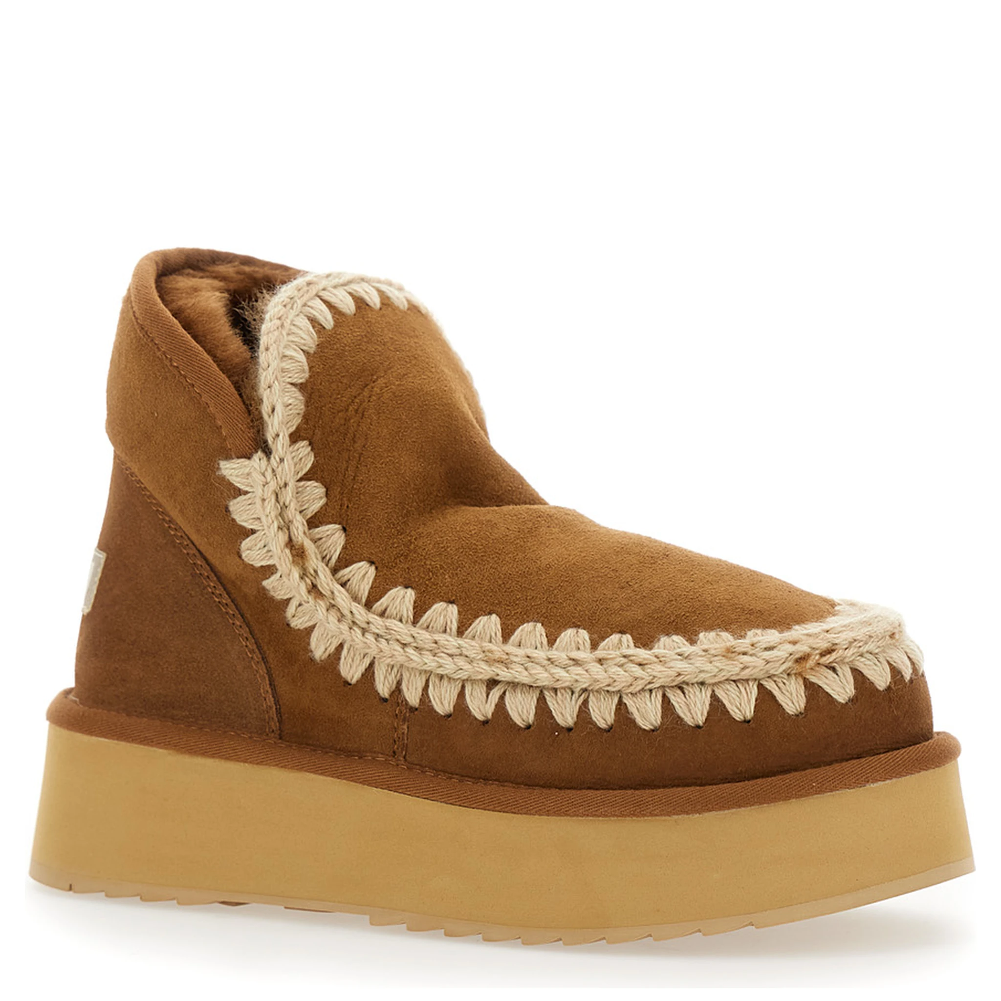 Mini Eskimo Beige Ankle Boots with Logo Patch on the Rear in Leather and Suede Woman