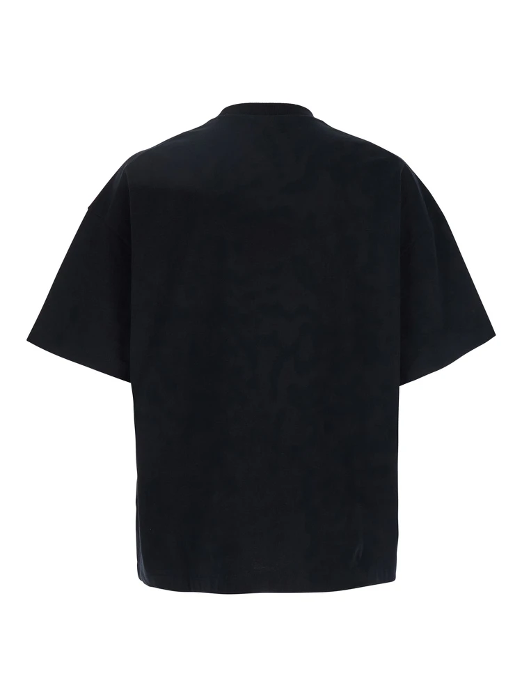 Black Crewneck T-Shirt with Front Logo Print in Cotton Man alternative