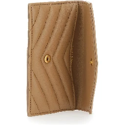 Beige Quilted Wallet with Cassandre Plaque on the Front in Leather Woman