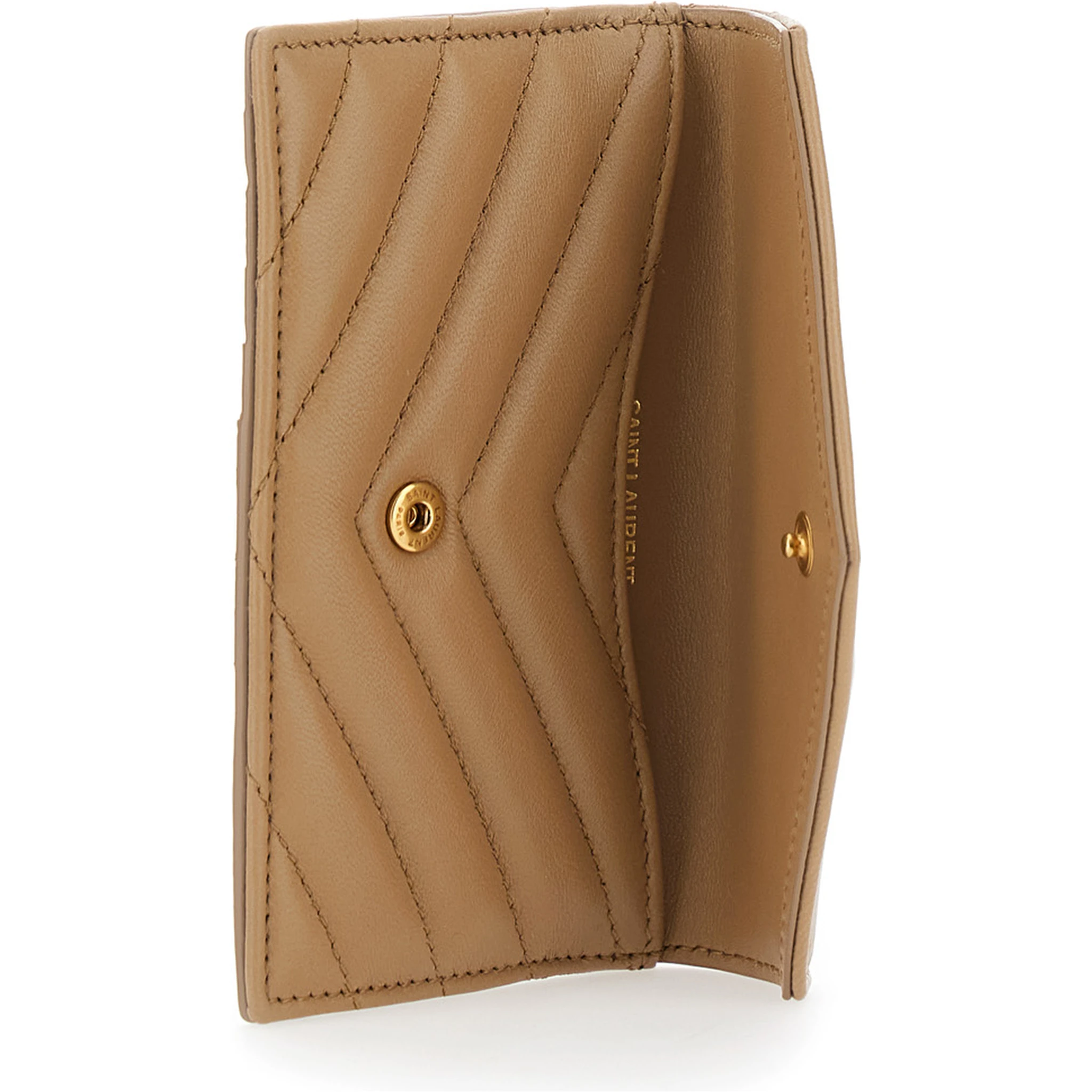 Beige Quilted Wallet with Cassandre Plaque on the Front in Leather Woman