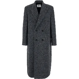 Grey Double-Breasted Coat with Classic Lapels in Wool Blend Man
