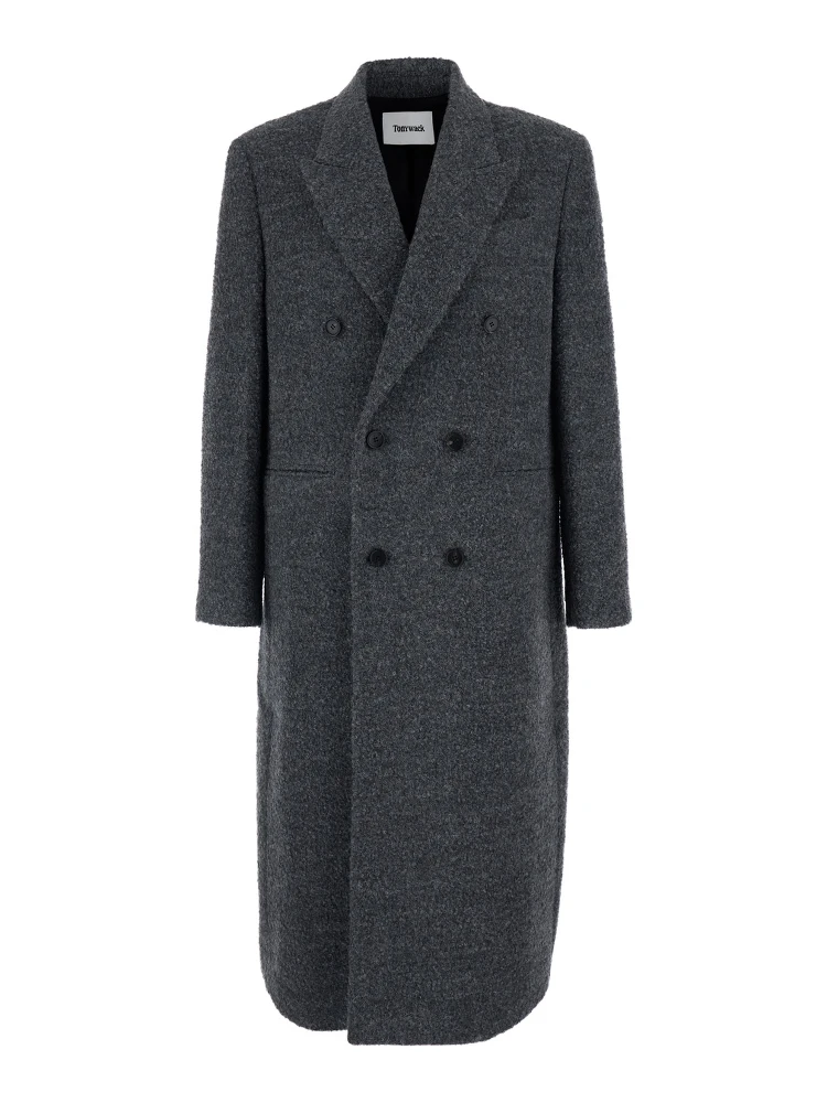 Grey Double-Breasted Coat with Classic Lapels in Wool Blend Man