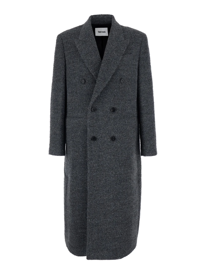 Grey Double-Breasted Coat with Classic Lapels in Wool Blend Man