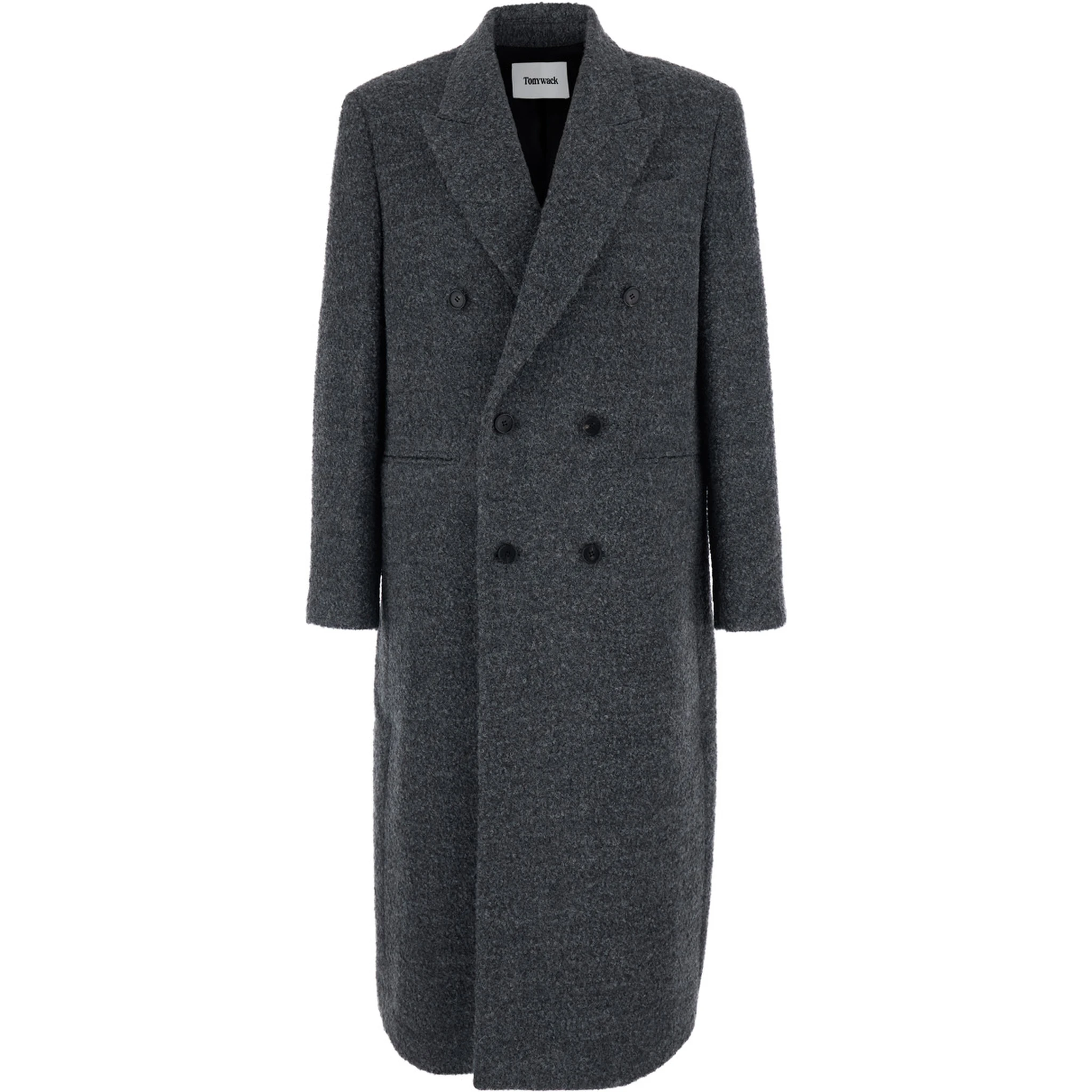 Grey Double-Breasted Coat with Classic Lapels in Wool Blend Man