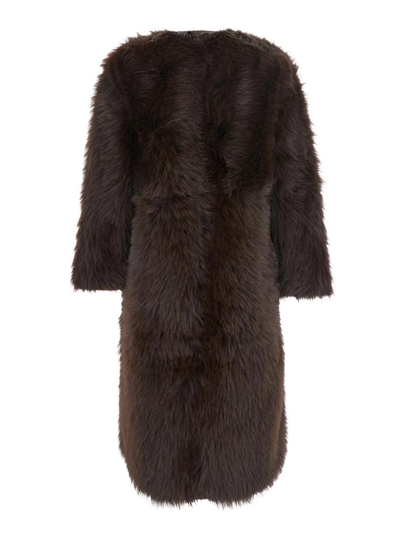 Brown Shearling with Hidden Front Fastening in Faux Fur Woman