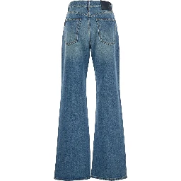 Korea Blue Jeans with Wide Leg and Logo Patch on the Rear in Denim Woman