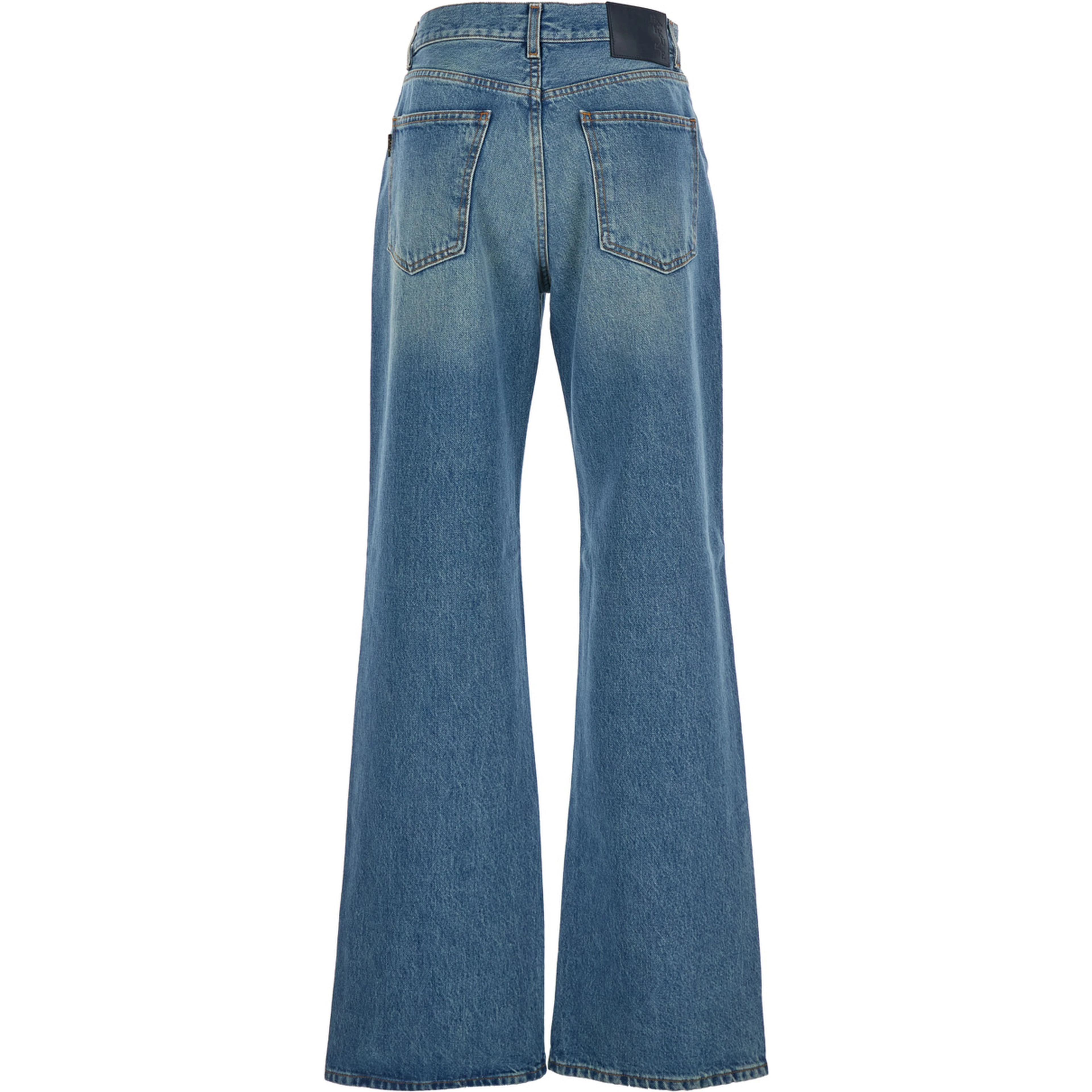 Korea Blue Jeans with Wide Leg and Logo Patch on the Rear in Denim Woman