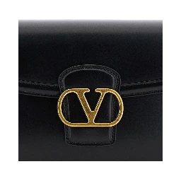 9TO5 Black Crossbody Bag with VLogo Detail on the Front and Adjustable Shoulder Strap in Leather Woman