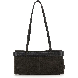 Brown Shoulder Bag with Belt Detail and Pendant Keys in Suede Woman