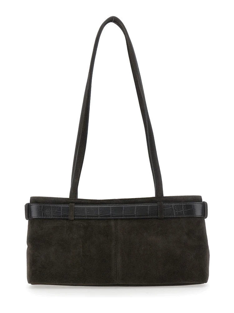 Brown Shoulder Bag with Belt Detail and Pendant Keys in Suede Woman alternative