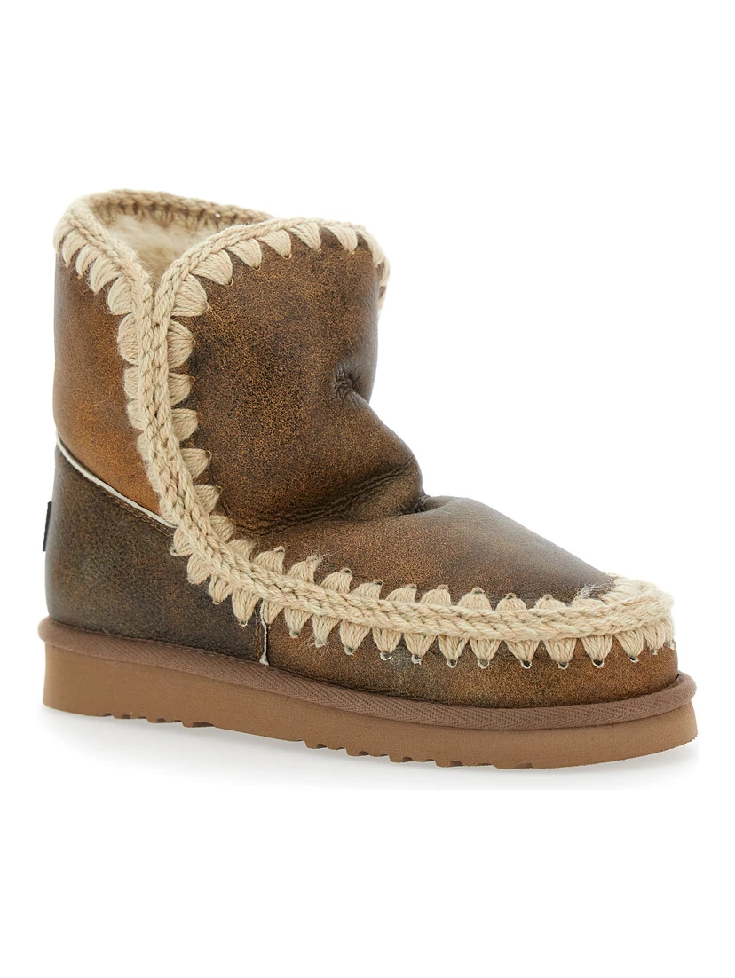 Eskimo Brown Ankle Boots with Crochet Details and Logo Patch on the Rear in Suede Woman
