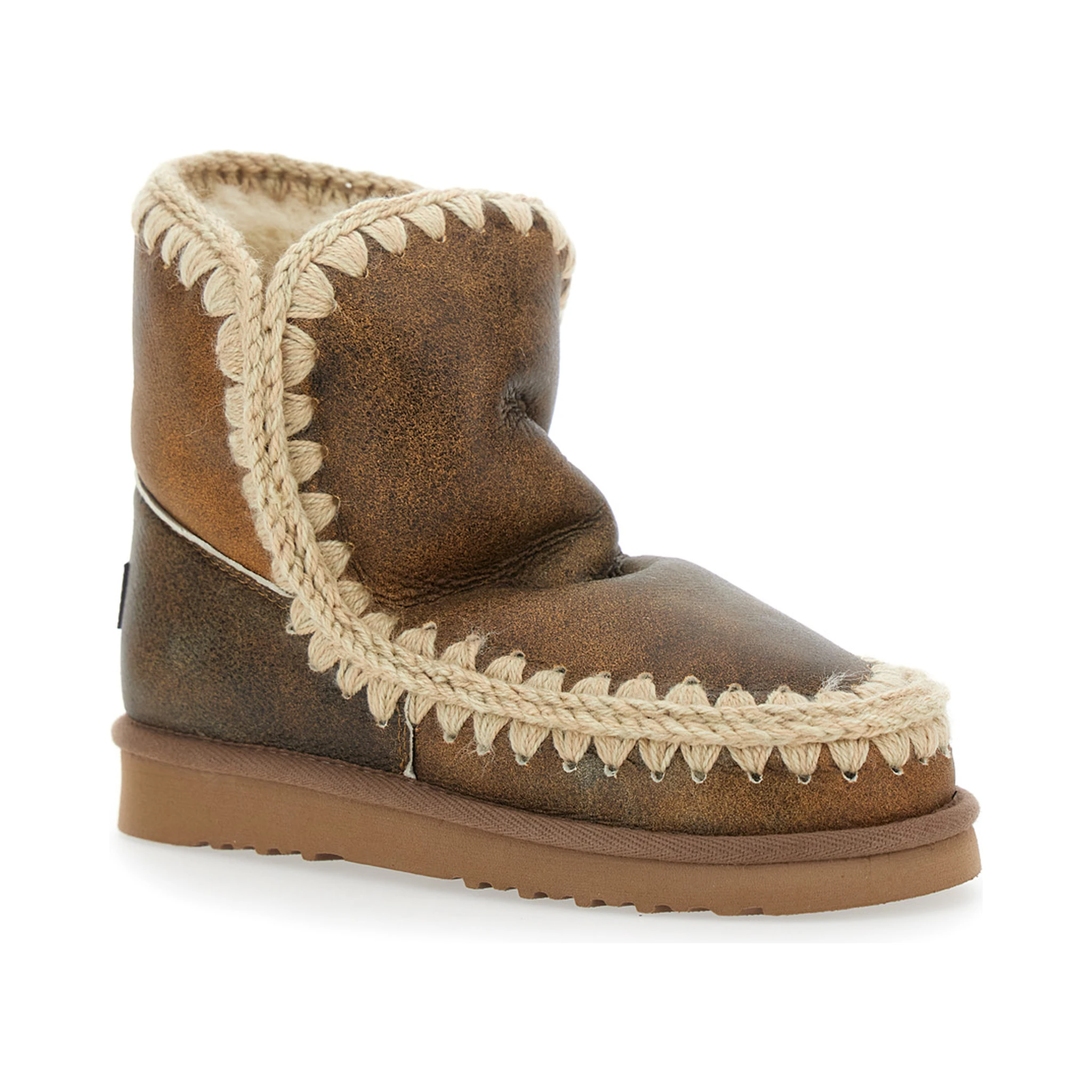Eskimo Brown Ankle Boots with Crochet Details and Logo Patch on the Rear in Suede Woman