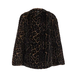 Sloane Brown Crewneck Fur Jacket with All-Over Leopard Motif in Ecofur Woman