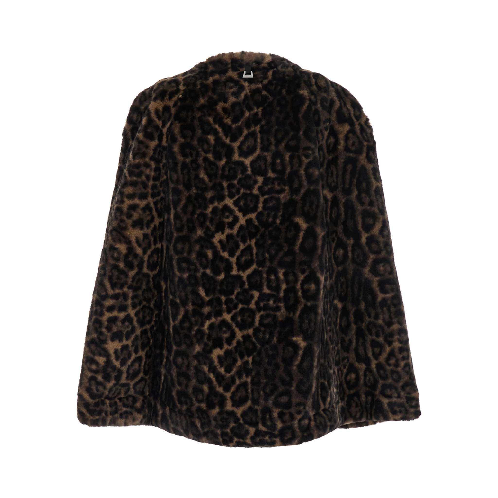 Sloane Brown Crewneck Fur Jacket with All-Over Leopard Motif in Ecofur Woman