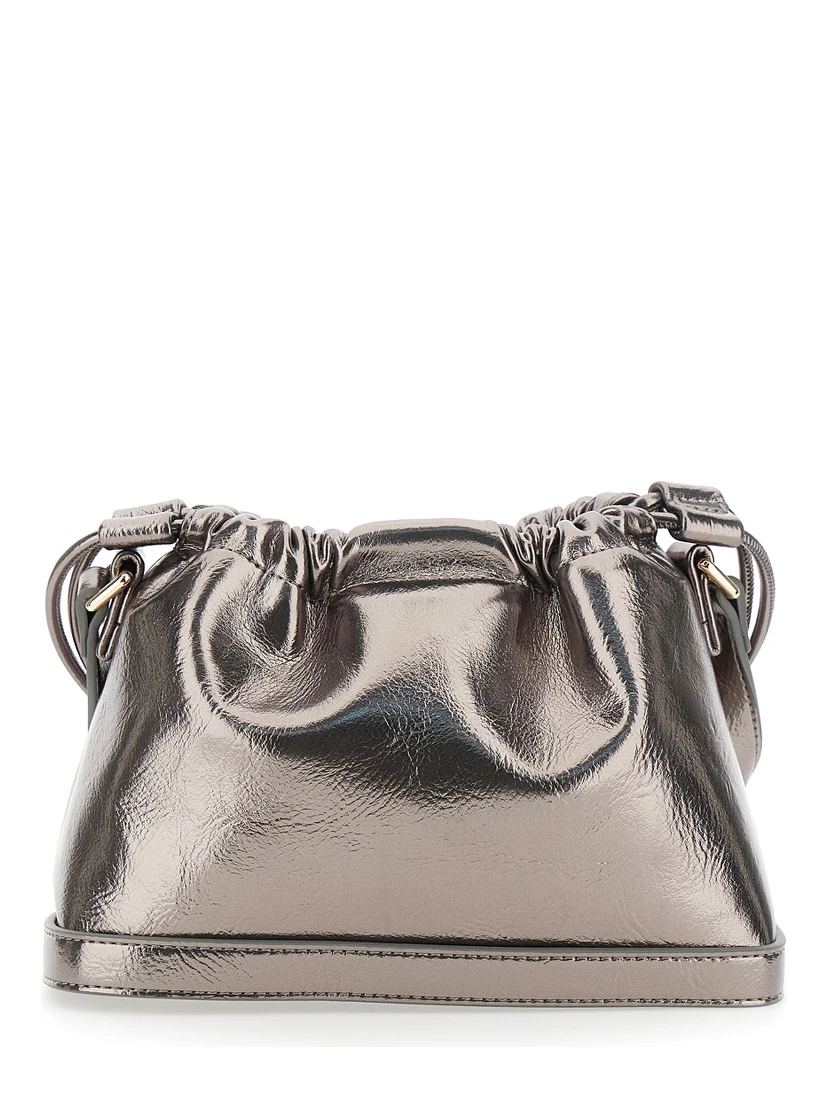 Metallic Shoulder Bag with Logo Lettering on the Front and Drawstring Closure in Ecoleather Woman
