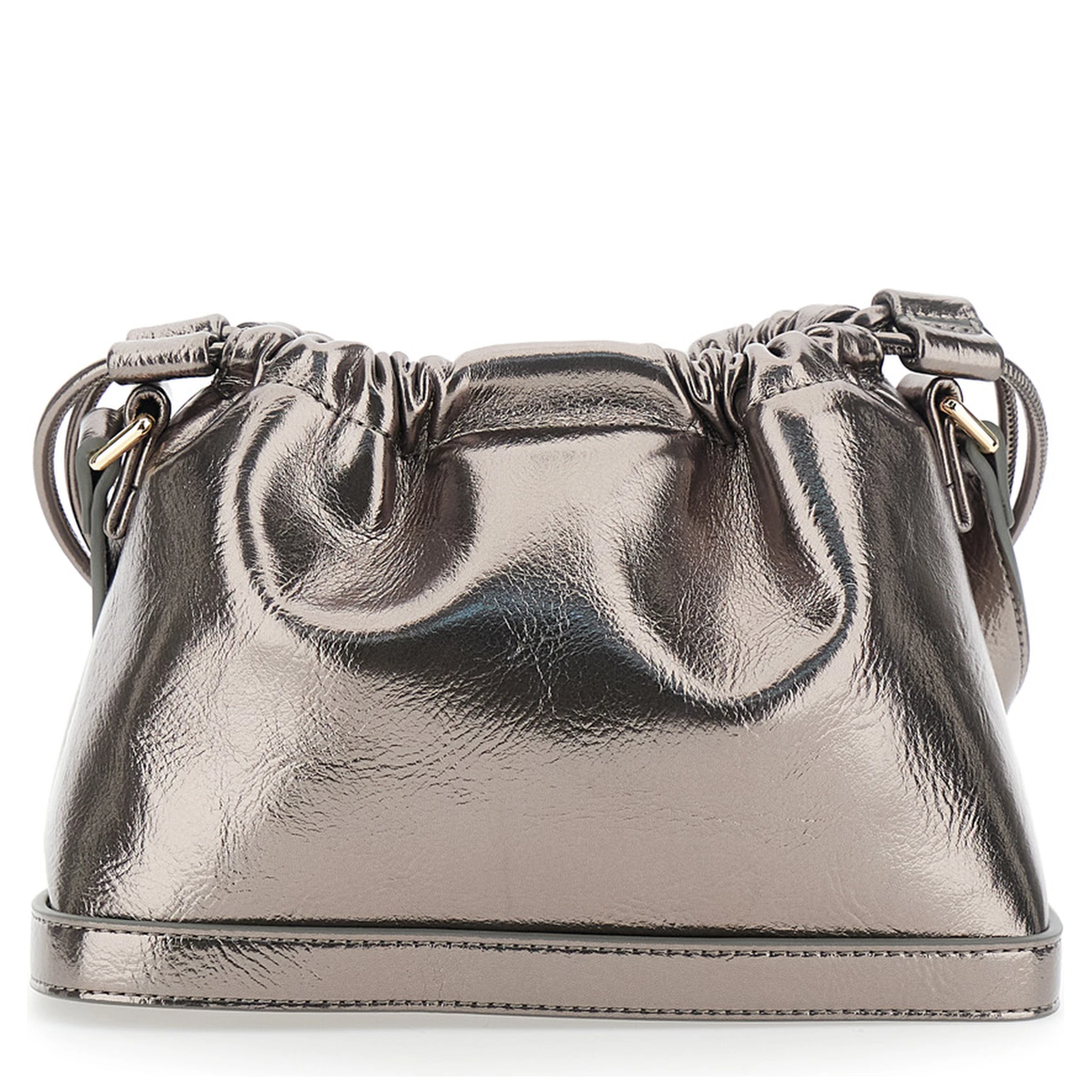 Metallic Shoulder Bag with Logo Lettering on the Front and Drawstring Closure in Ecoleather Woman
