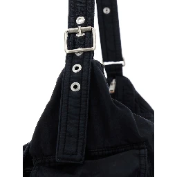 Black Shoulder Bag with Adjustable Shoulder Strap in Cotton Twill Man