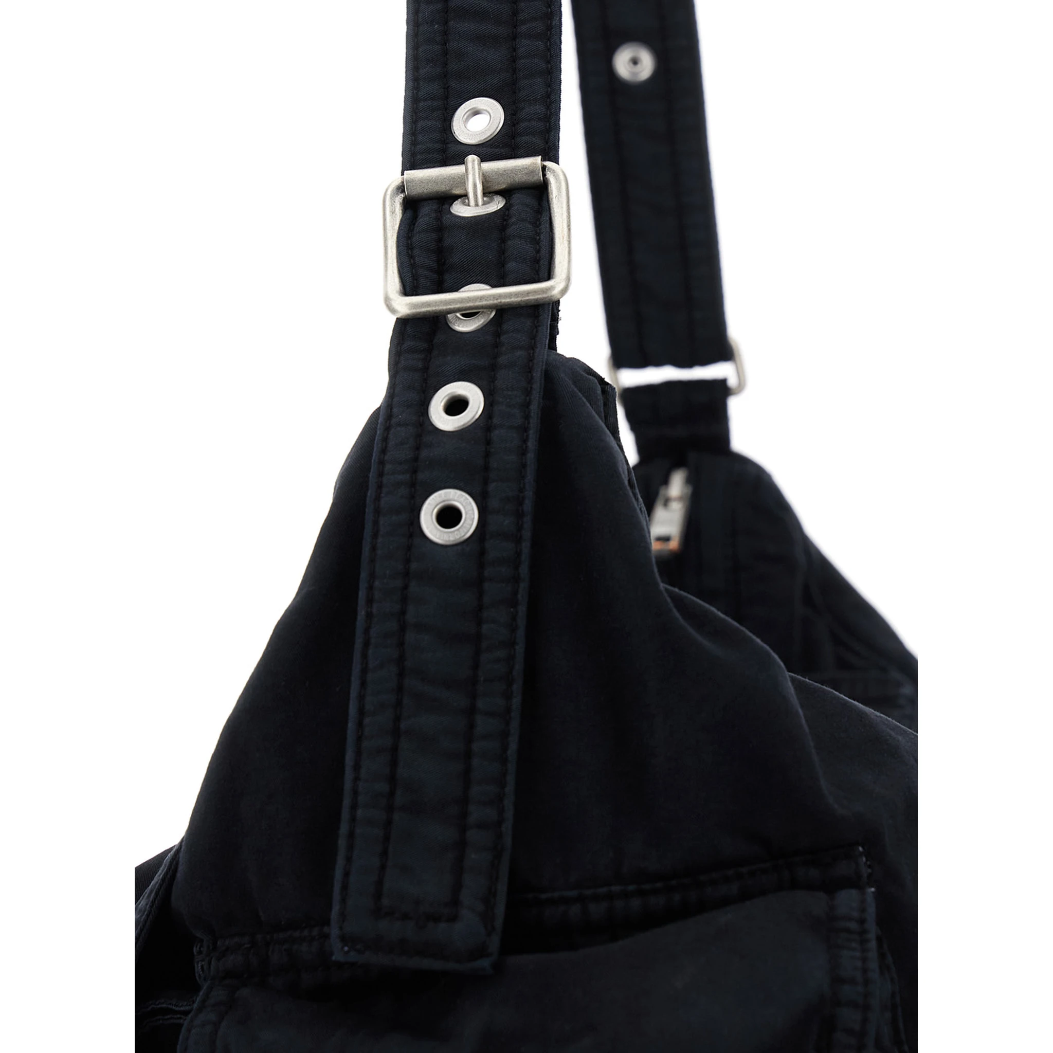 Black Shoulder Bag with Adjustable Shoulder Strap in Cotton Twill Man