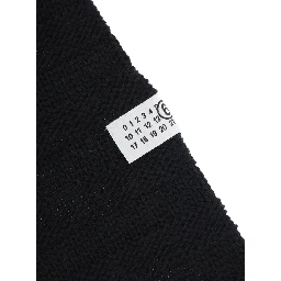 Black Cardigan with V Neck and Logo Patch on the Front in Wool Blend Boy