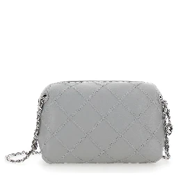 Fleming Grey Diamond Quilted Shoulder Bag with Chain-Link Shoulder Strap in Leather Woman