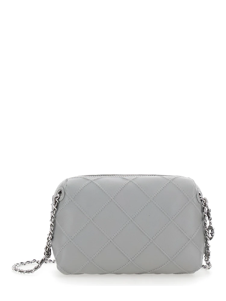 Fleming Grey Diamond Quilted Shoulder Bag with Chain-Link Shoulder Strap in Leather Woman