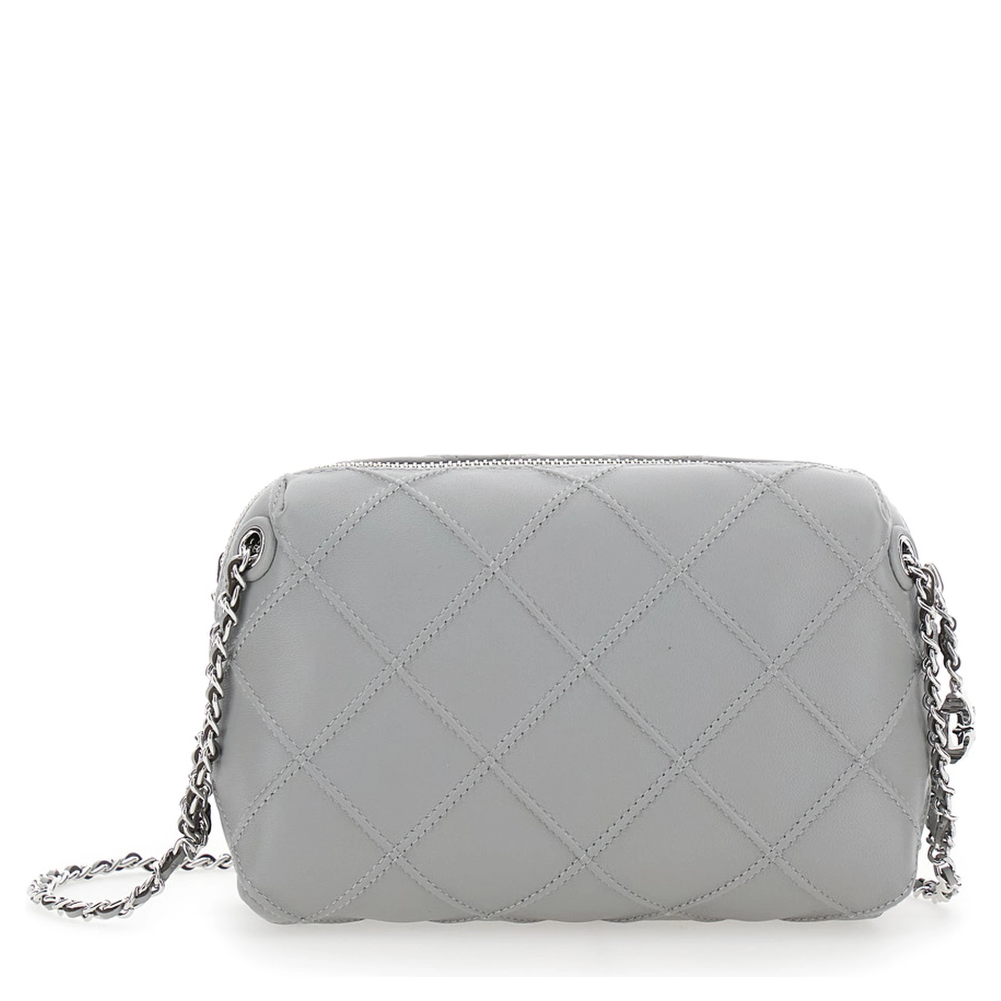 Fleming Grey Diamond Quilted Shoulder Bag with Chain-Link Shoulder Strap in Leather Woman