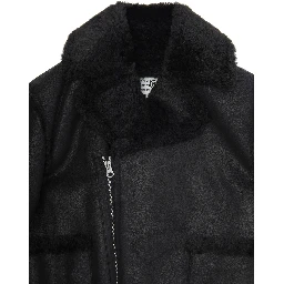 Black Jacket with Ecofur Collar and Logo Patch on the Sleeve in Tech Fabric Girl