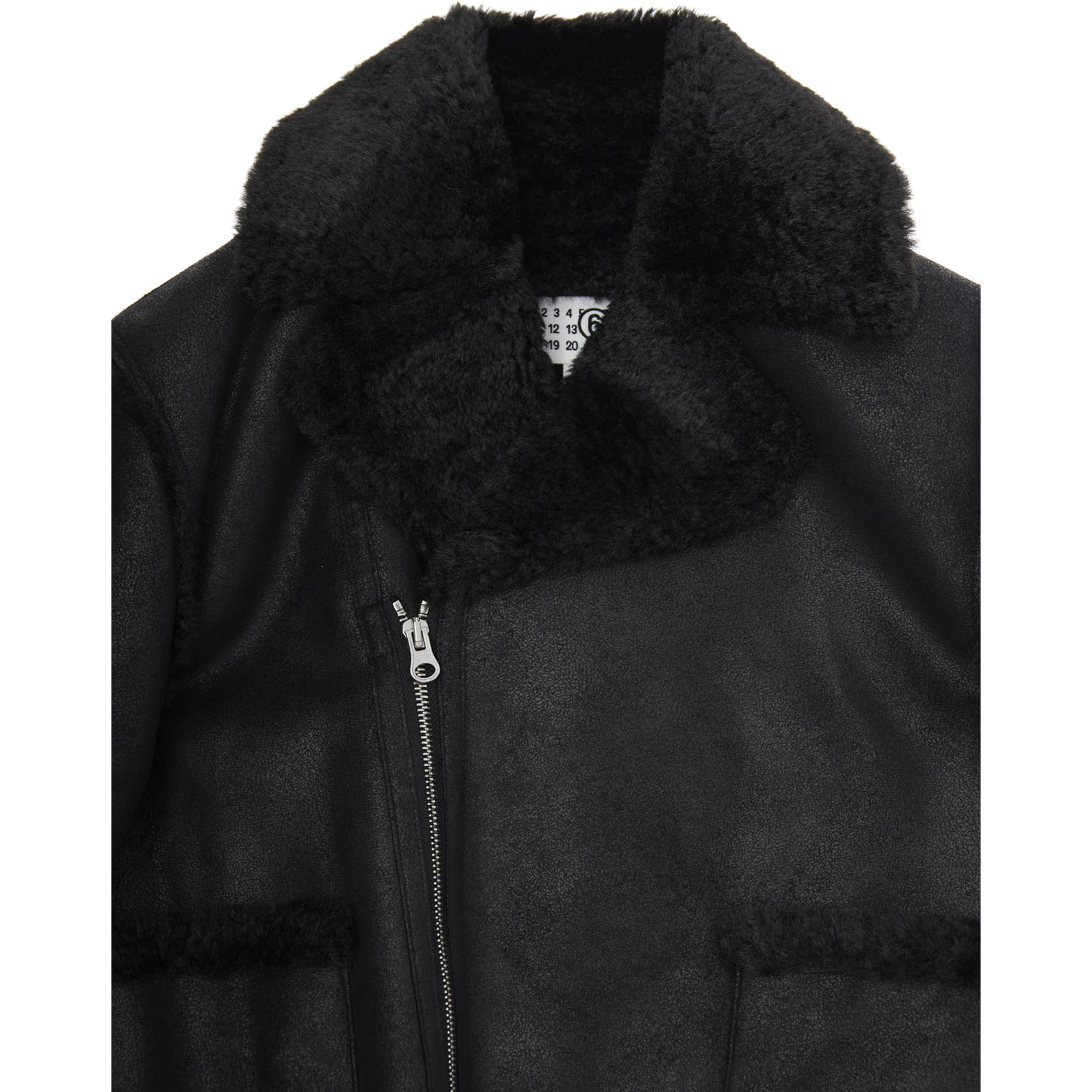 Black Jacket with Ecofur Collar and Logo Patch on the Sleeve in Tech Fabric Girl