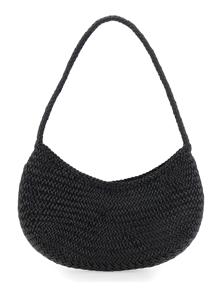 Black Crossbody Bag with Concealed Magnetic Closure and Interwoven Design in Leather Woman