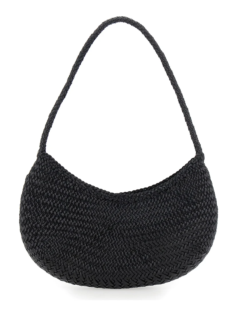 Black Crossbody Bag with Concealed Magnetic Closure and Interwoven Design in Leather Woman