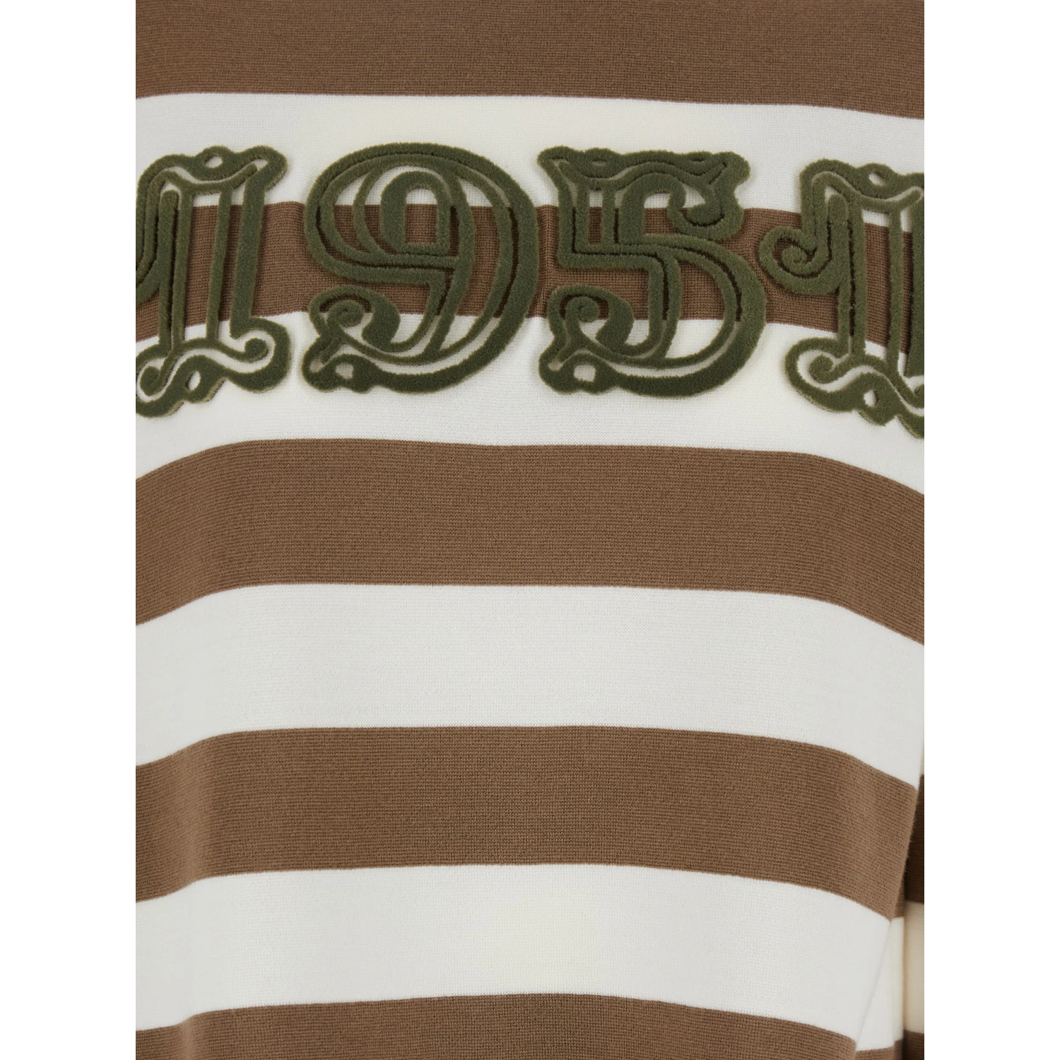 Viterbo Beige Crewneck Sweater with Embroidery on the Front and All-Over Striped Motif in Wool Woman