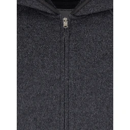 Grey Reversible Coat with Leather Details and Fixed Hood in Wool Woman