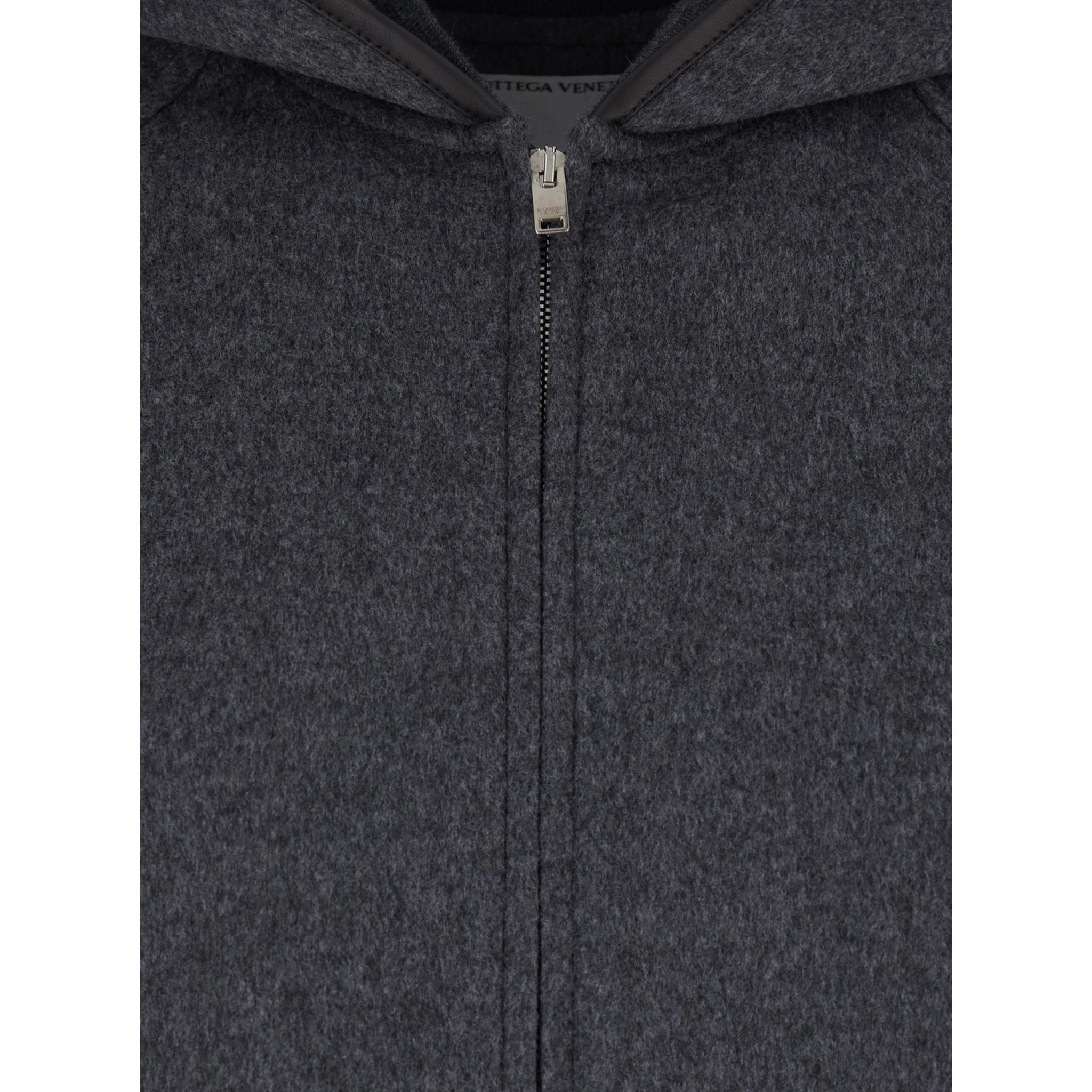 Grey Reversible Coat with Leather Details and Fixed Hood in Wool Woman