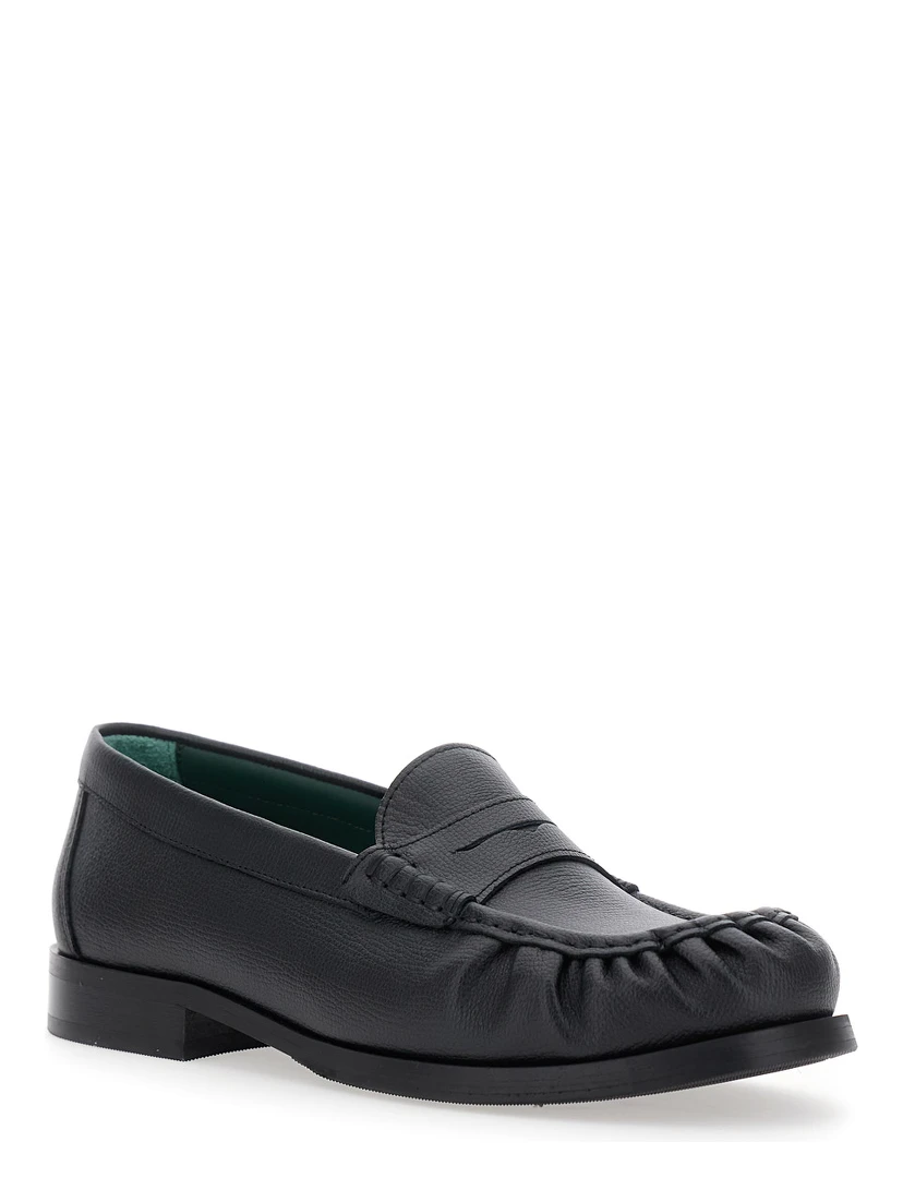 Ogee Black Loafers with Almond Toe in Grained Leather Man