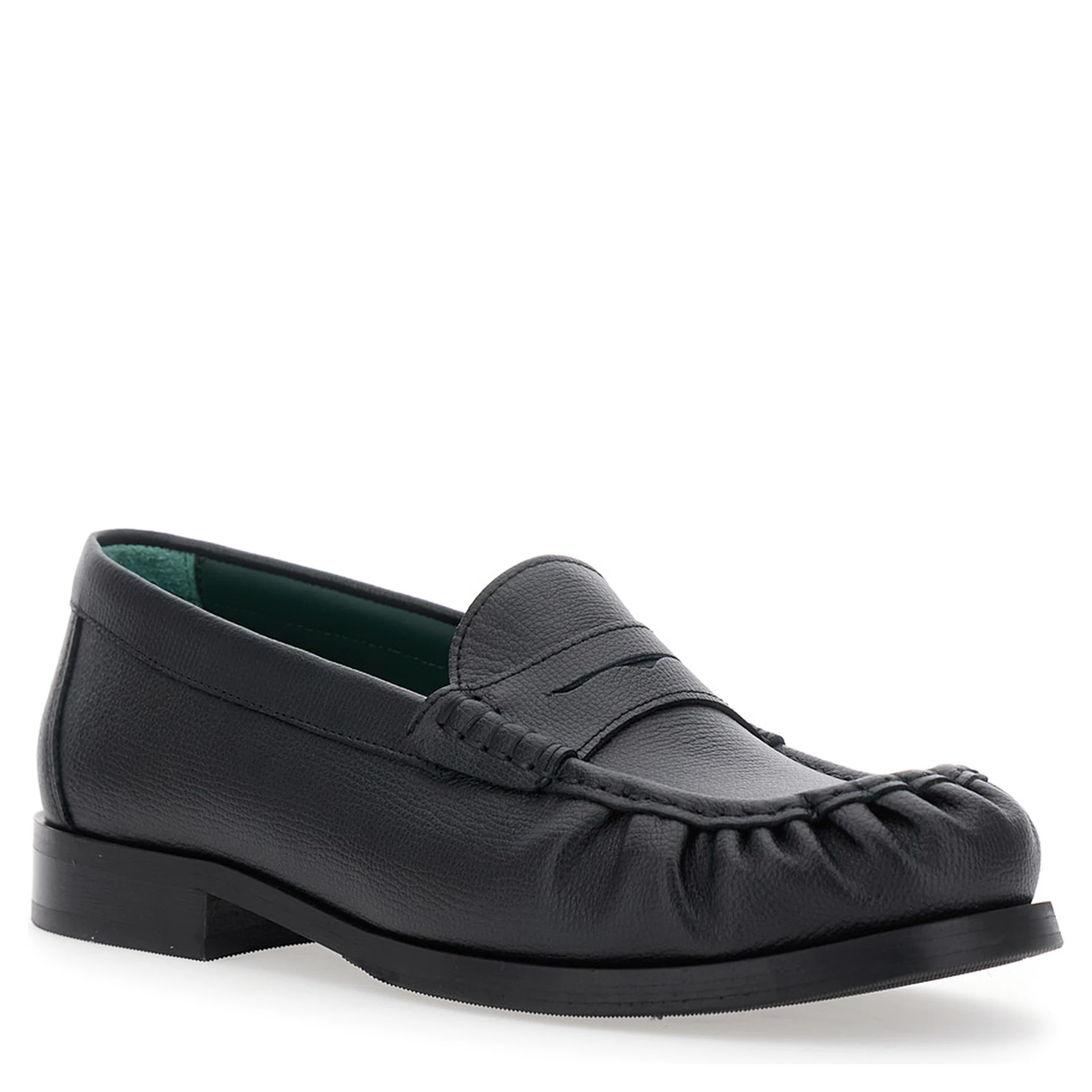 Ogee Black Loafers with Almond Toe in Grained Leather Man