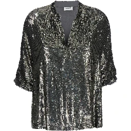 Metallic Sequin Blouse with V Neck in Tech Fabric Woman