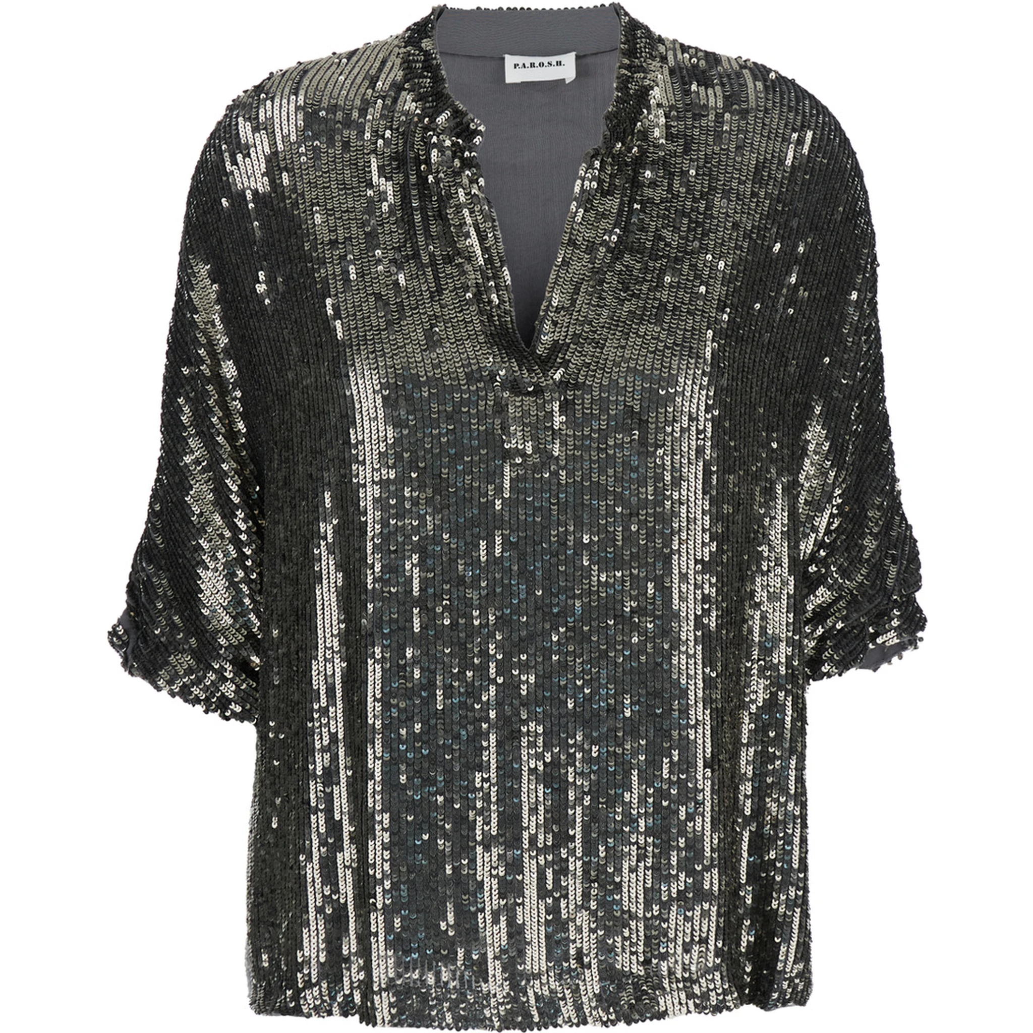 Metallic Sequin Blouse with V Neck in Tech Fabric Woman