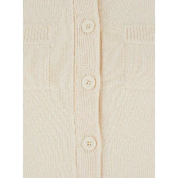 White Crewneck Cardigan with Ribbed Trims in Wool Woman