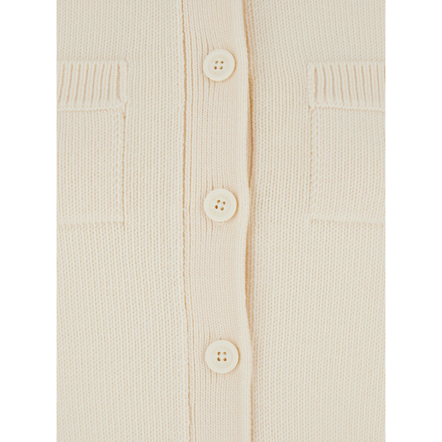 White Crewneck Cardigan with Ribbed Trims in Wool Woman