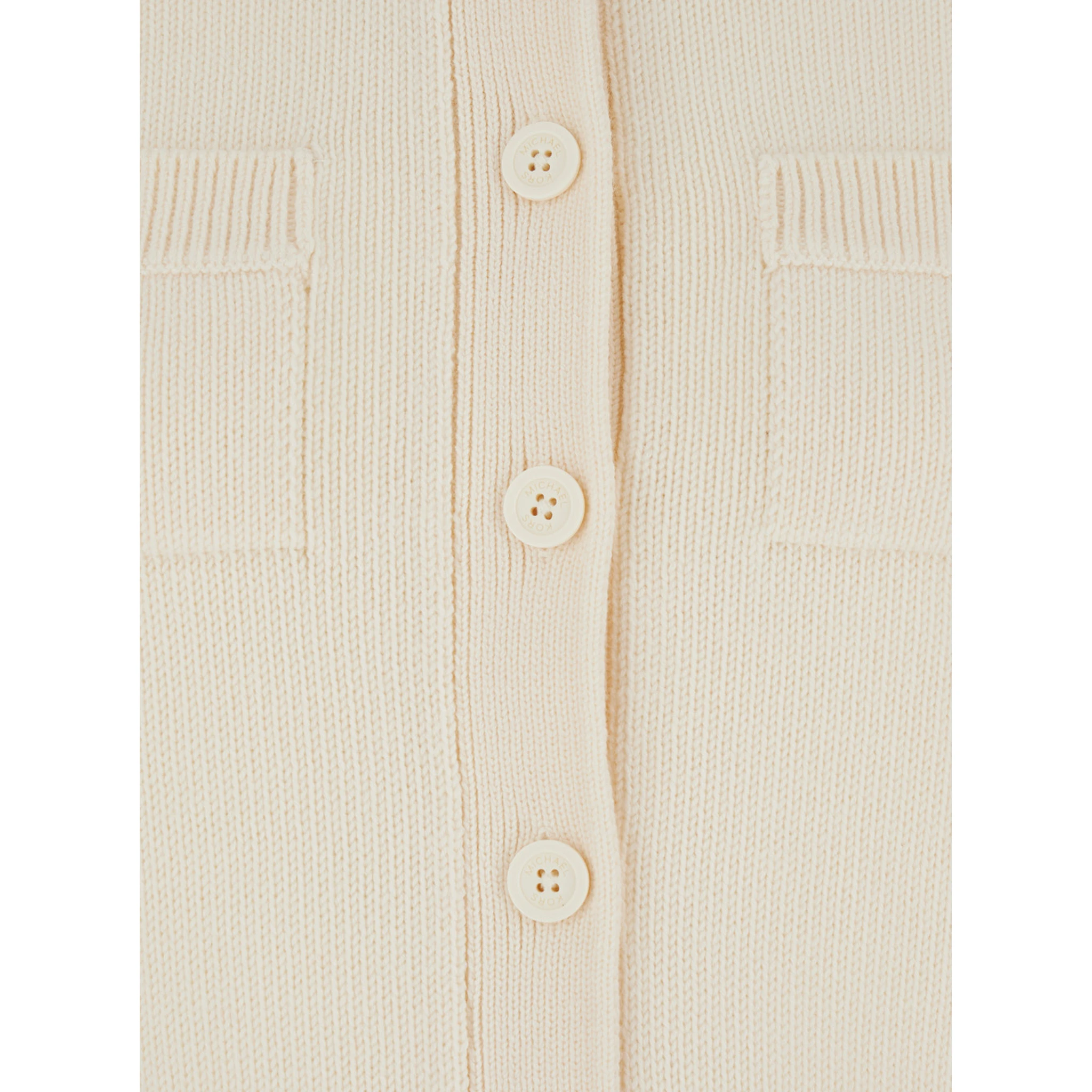 White Crewneck Cardigan with Ribbed Trims in Wool Woman
