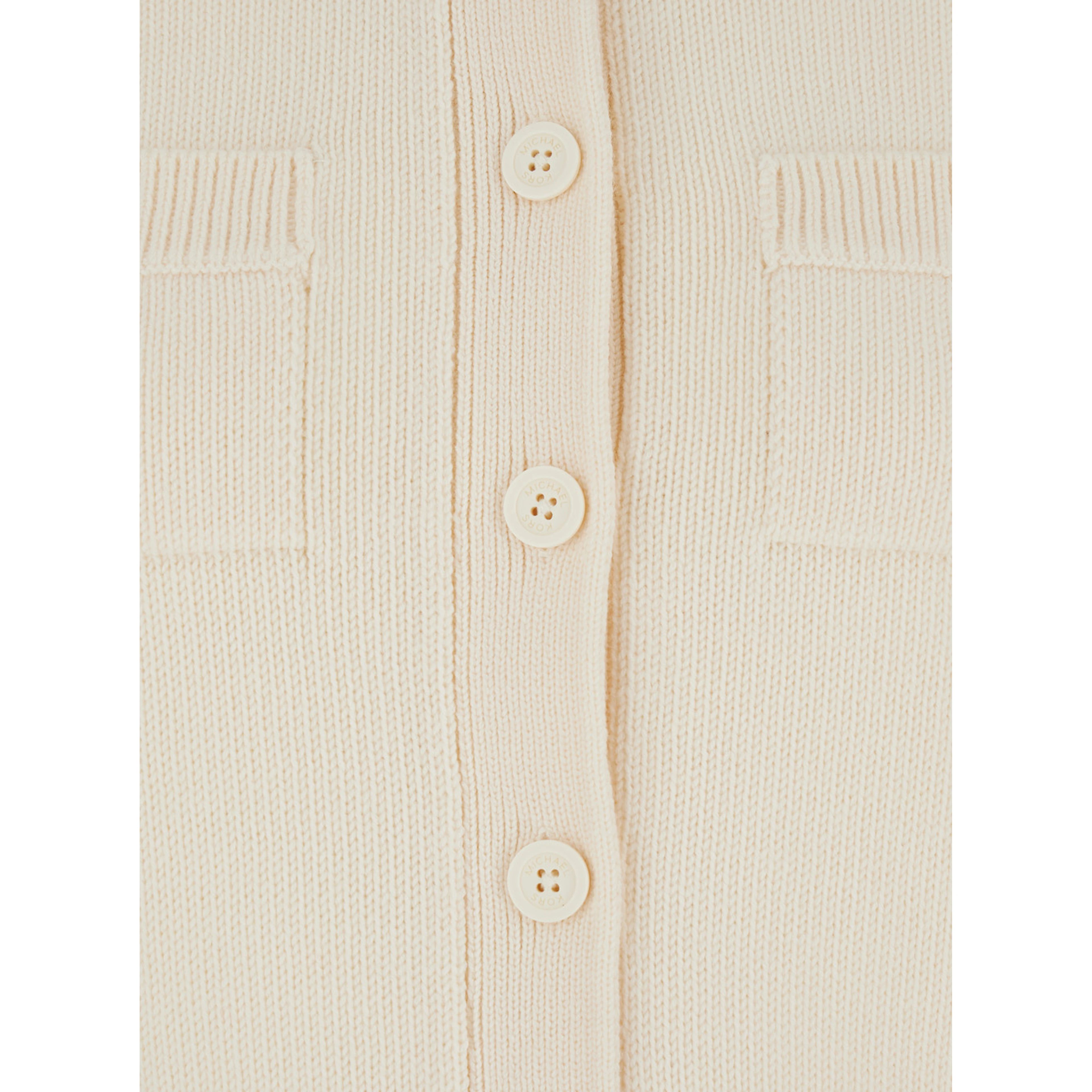 White Crewneck Cardigan with Ribbed Trims in Wool Woman