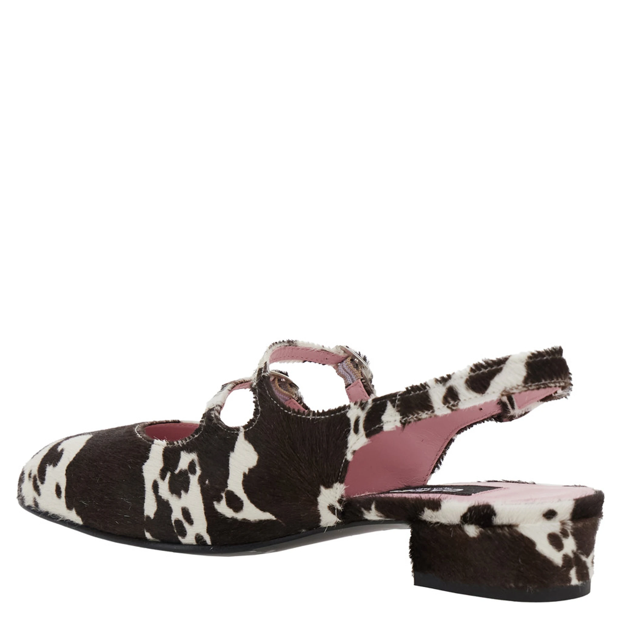 Multicolor Peche Slingback Ballet Shoes with Buckle Strap Closure and Cow Print in Leather Woman