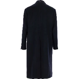 Bless Blue Double-Breasted Coat with Notched Revers and Logo Patch on the Cuff in Wool Blend Man