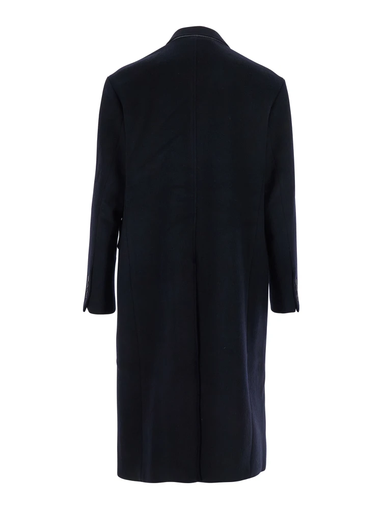 Bless Blue Double-Breasted Coat with Notched Revers and Logo Patch on the Cuff in Wool Blend Man alternative