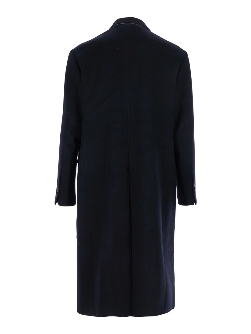 Bless Blue Double-Breasted Coat with Notched Revers and Logo Patch on the Cuff in Wool Blend Man