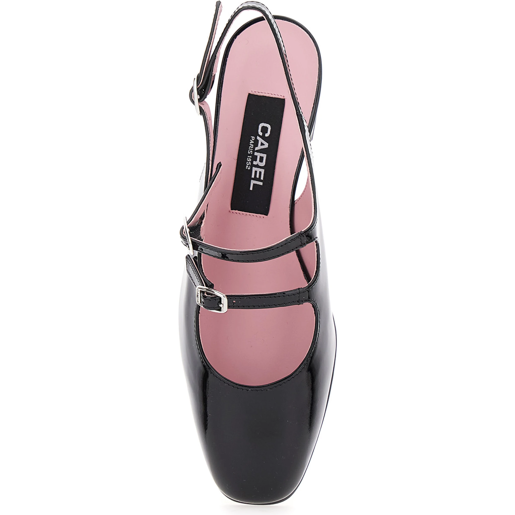 Peche Black Slingback Pumps with Buckle Strap Closure in Patent Leather Woman